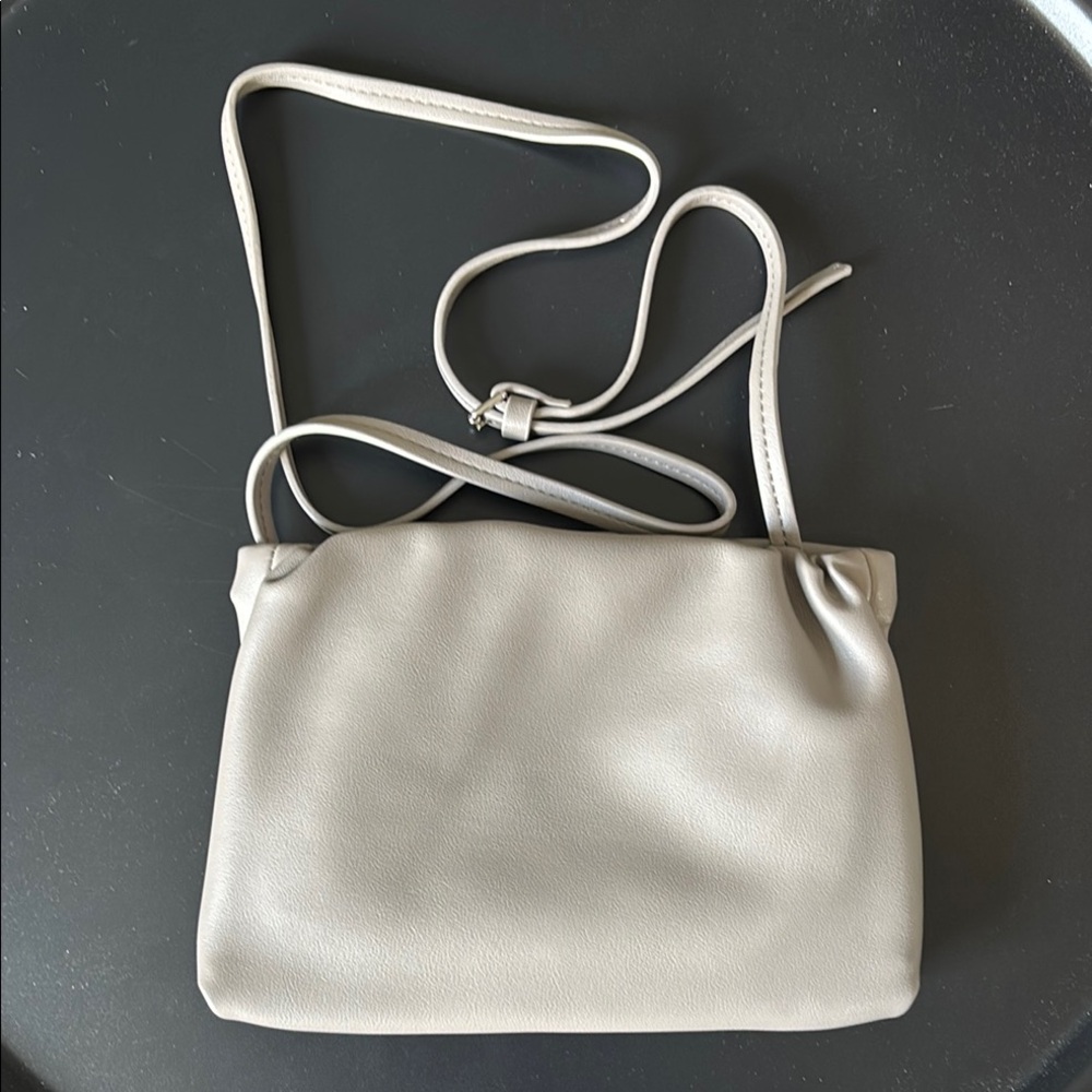 Anthropologie Cinched Faux-Leather Taupe Clutch & Crossbody Handbag